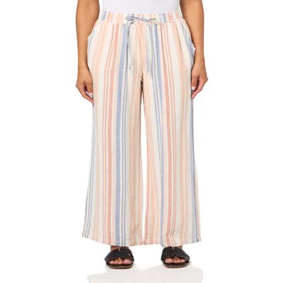 Briggs New York Womens Linen Pull On Wide Leg Casual Pants, Rust/Denim/Beige, 10 US