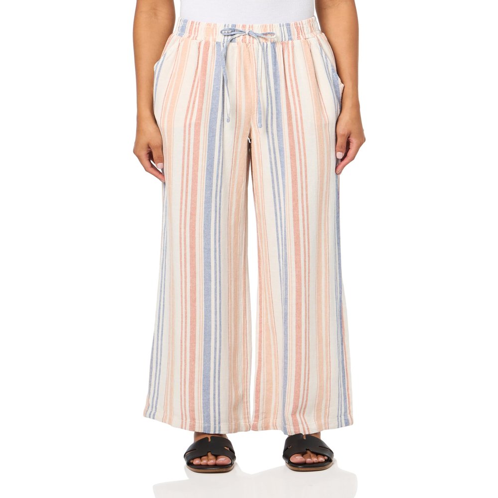Briggs New York Womens Linen Pull On Wide Leg Casual Pants, Rust/Denim/Beige, 10 US