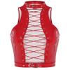 Fldy Women's Lace Up Front Tank Tops Choker Neck Punk Sleeveless Blouse Vest Shirts PU Leather Crop Top Red Large view 1