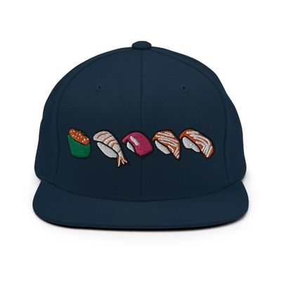 Adult Men Women Snapback Hat Embroidered Sushi Navy