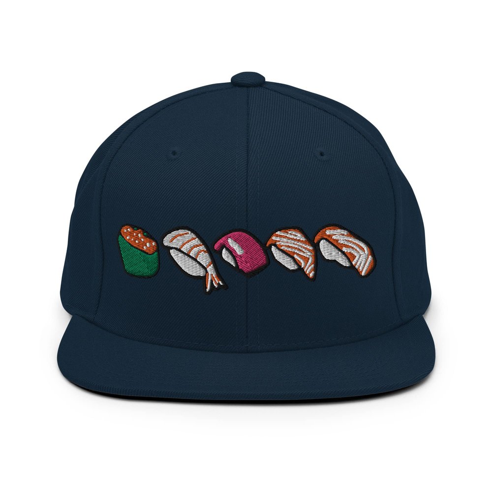 Adult Men Women Snapback Hat Embroidered Sushi Navy