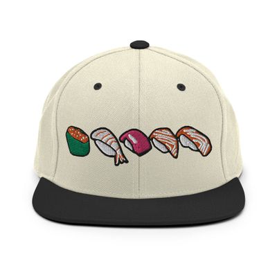 Adult Men Women Snapback Hat Embroidered Sushi Natural/Black