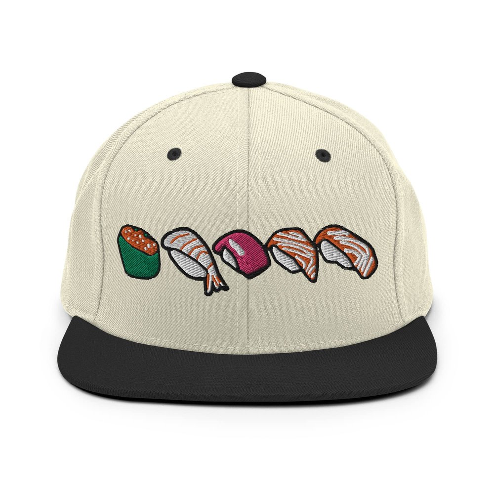 Adult Men Women Snapback Hat Embroidered Sushi Natural/Black