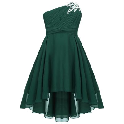 Duoremi Kids Girls Sequin One Shoulder Pageant Formal Dress High Low Princess Pageant Gown Army Green 14 Years