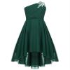 Duoremi Kids Girls Sequin One Shoulder Pageant Formal Dress High Low Princess Pageant Gown Army Green 14 Years view 1