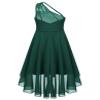 Duoremi Kids Girls Sequin One Shoulder Pageant Formal Dress High Low Princess Pageant Gown Army Green 14 Years view 2