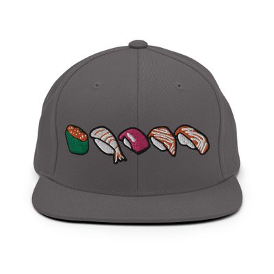 Adult Men Women Snapback Hat Embroidered Sushi Dark Grey