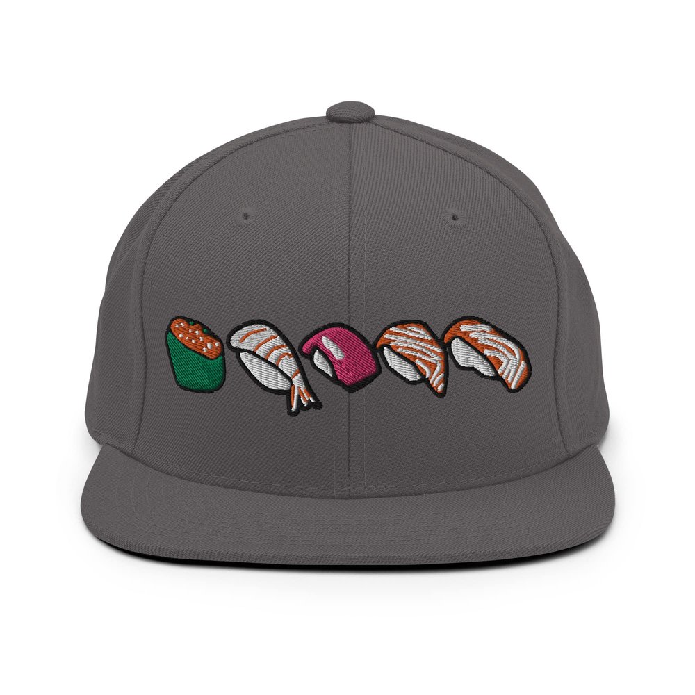 Adult Men Women Snapback Hat Embroidered Sushi Dark Grey