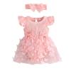 Infant Girls Fly Sleeve 3D Butterfly Tulle Romper Newborn Ribbed Bodysuits Dress Headbands Set New Born Baby Girls Gift (Pink, 18-24 Months)
