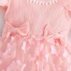 Infant Girls Fly Sleeve 3D Butterfly Tulle Romper Newborn Ribbed Bodysuits Dress Headbands Set New Born Baby Girls Gift (Pink, 18-24 Months) view 2