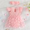 Infant Girls Fly Sleeve 3D Butterfly Tulle Romper Newborn Ribbed Bodysuits Dress Headbands Set New Born Baby Girls Gift (Pink, 18-24 Months) view 3