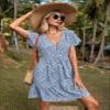 2023 Women's Dresses Ditsy Floral Print Butterfly Sleeve Dress Women's Dresses (Color : Blue and White, Size : Medium) view 1