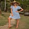 2023 Women's Dresses Ditsy Floral Print Butterfly Sleeve Dress Women's Dresses (Color : Blue and White, Size : Medium) view 3