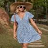2023 Women's Dresses Ditsy Floral Print Butterfly Sleeve Dress Women's Dresses (Color : Blue and White, Size : Medium) view 4
