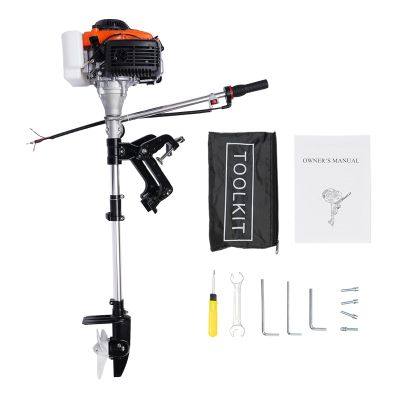 Cbhfmljd HANGKAI 4 Stroke 4 HP 53.2cc Outboard Motor Fishing Boat Engine Heavy Duty Air Cooling System 15km/H for Inflatable Boat Kayak Canoe Sailboat Hand-pull Start Outboard + Bracket