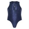 winying Mens One Piece Glossy Bodysuit Solid Color Sleeveless Double Zipper Stretchy Leotards Navy Blue One Size view 1
