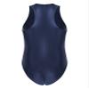 winying Mens One Piece Glossy Bodysuit Solid Color Sleeveless Double Zipper Stretchy Leotards Navy Blue One Size view 2