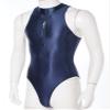 winying Mens One Piece Glossy Bodysuit Solid Color Sleeveless Double Zipper Stretchy Leotards Navy Blue One Size view 4