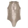 FEESHOW Mens Glossy Double Zipper Bodysuit Sleeveless Leotard Gymnastics Training Swimming Suit Light Brown One Size view 1