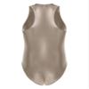 FEESHOW Mens Glossy Double Zipper Bodysuit Sleeveless Leotard Gymnastics Training Swimming Suit Light Brown One Size view 2