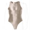 FEESHOW Mens Glossy Double Zipper Bodysuit Sleeveless Leotard Gymnastics Training Swimming Suit Light Brown One Size view 3