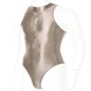 FEESHOW Mens Glossy Double Zipper Bodysuit Sleeveless Leotard Gymnastics Training Swimming Suit Light Brown One Size view 4