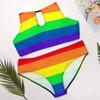 SEPTYK Gay Pride LGBT Rainbow Flag Pattern Women Sexy Bikini 2 PC Plus Size Swimsuits Hollow Out High Neck Bathing Suit 3XL view 2
