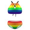 SEPTYK Gay Pride LGBT Rainbow Flag Pattern Women Sexy Bikini 2 PC Plus Size Swimsuits Hollow Out High Neck Bathing Suit 3XL view 3