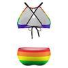 SEPTYK Gay Pride LGBT Rainbow Flag Pattern Women Sexy Bikini 2 PC Plus Size Swimsuits Hollow Out High Neck Bathing Suit 3XL view 4