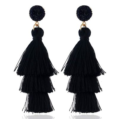 Boho Statement tassel earrings for women Clip On Drop Earrings feather earrings Non Piercing Jewelry for women dangling fringe earrings vacation beach earrings bride earrings bachelorette for women costume prom earrings jewelry-Black