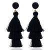 Boho Statement tassel earrings for women Clip On Drop Earrings feather earrings Non Piercing Jewelry for women dangling fringe earrings vacation beach earrings bride earrings bachelorette for women costume prom earrings jewelry-Black view 1