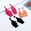 Boho Statement tassel earrings for women Clip On Drop Earrings feather earrings Non Piercing Jewelry for women dangling fringe earrings vacation beach earrings bride earrings bachelorette for women costume prom earrings jewelry-Black view 2