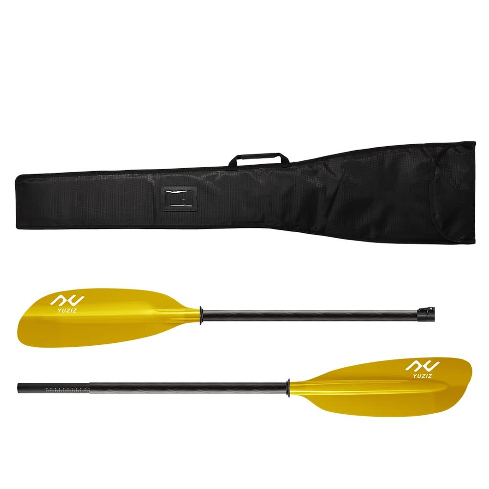YUZIZ Kayak Paddle and Paddle Bag for Touring Kayaking in Ocean,River,Lake,Carbon Shaft with Plastic Adjuster and Fiberglass Blade (Yellow,200cm-210cm)