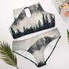 SEPTYK Forest Tree Foggy Mountain Pattern Women Sexy Bikini 2 PC Plus Size Swimsuits Hollow Out High Neck Bathing Suit XL view 2