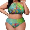 SEPTYK Seasonal Spring Summer Flowers Print Women Sexy Bikini 2 PC Plus Size Swimsuits Hollow Out High Neck Bathing Suit XL view 1