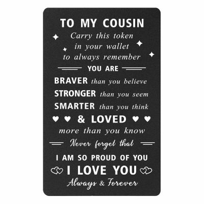 ENGZHI Male Cousin Christmas Card, To My Cousin Gifts for Men, Proud of You Birthday Graduation Gifts for Boys, Metal Engraved Wallet Card