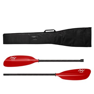 YUZIZ Kayak Paddle and Paddle Bag for Touring Kayaking in Ocean,River,Lake,Carbon Shaft with Plastic Adjuster and Fiberglass Blade (Red,205cm-215cm)