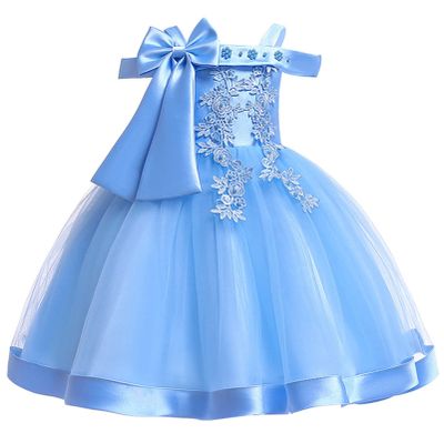 bebeone Girls Flower Dress Kids Formal Pageant Party Wedding Dresses (Sky Blue-110)
