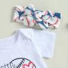 BOIBOKOKO Baby Girl Baseball Outfit Short Sleeve Little Sister Biggest Fan Romper Baseball Shorts/Pants Headband Summer Clothes (White, 0-3 Months) view 3