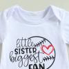 Lamuusaa Baby Girl Baseball Outfit Short Sleeve Little Sister Biggest Fun Romper Shirts Shorts/Flared Pants Headband Summer Clothes (White-Shorts, 0-3 Months) view 2