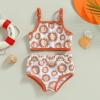 Baby Girl Rash Guard Swimsuit Sleeveless Sun Print Halter Tank Tops Shorts Bikini Crop Top Split Swimwear Set (Yellowish-Brown, 3-6 Months) view 2