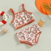 Baby Girl Rash Guard Swimsuit Sleeveless Sun Print Halter Tank Tops Shorts Bikini Crop Top Split Swimwear Set (Yellowish-Brown, 3-6 Months) view 3