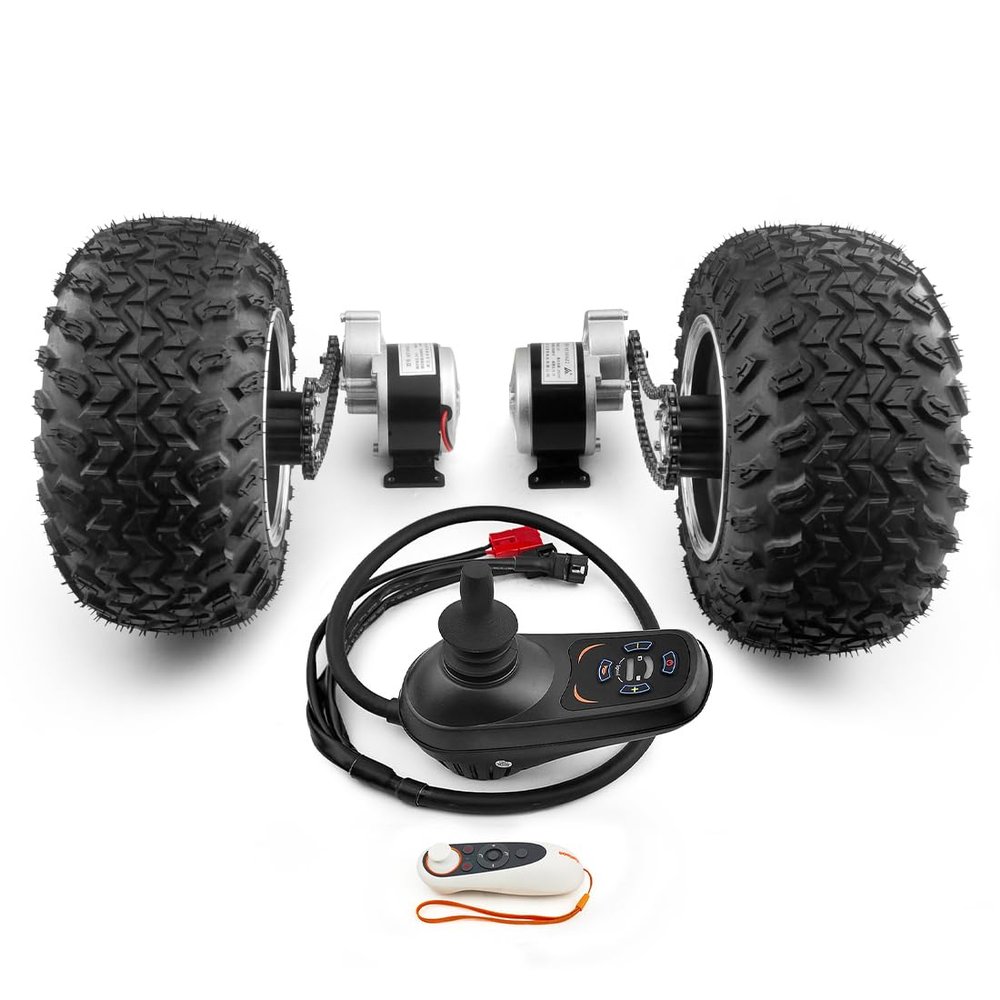 L-faster 24V 250W Dual Gear Motor Chain Drive10x6.0 Off-Road Wheel Joystick for Trolley Sand Cart Wheelchair E-BikeMax 11kph Remote