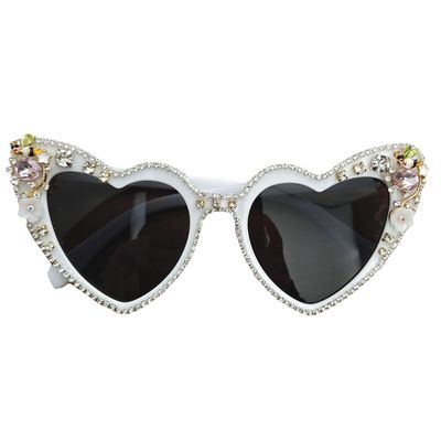 willochra Fashion Heart Women Rhinestone Sunglasses Bling Heart Sun Glasses Ladies Diamond Party Sunglasses Pink Eyewear (white)