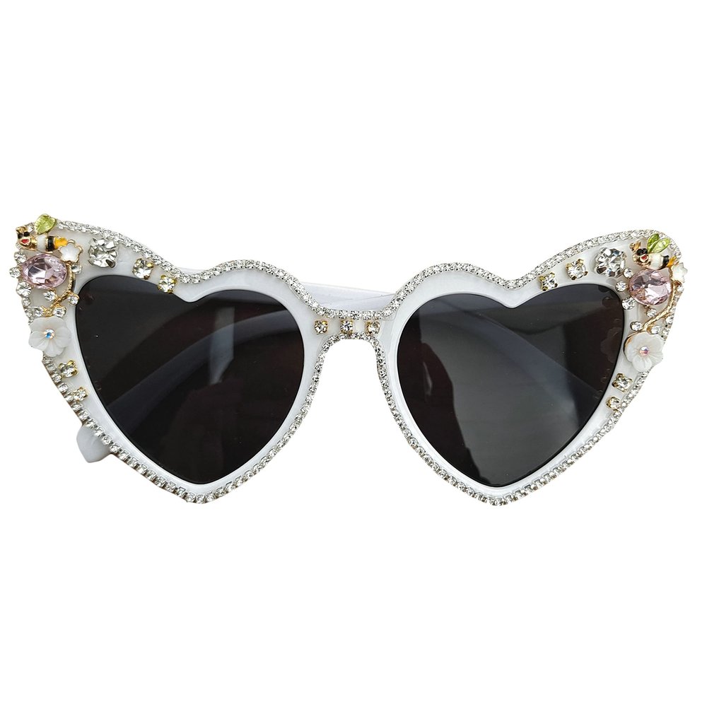 willochra Fashion Heart Women Rhinestone Sunglasses Bling Heart Sun Glasses Ladies Diamond Party Sunglasses Pink Eyewear (white)