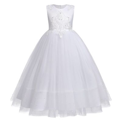 1st Communion Dresses for Girls - Girls Dress - Angel Costumes for Girls - Flower Girls Lace Bridesmaid Dress Long A Line Wedding Pageant Dresses Tulle Party Gown White - Pearl 5-6 Years