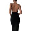 NUFIWI Women Hollow Out Backless Maxi Dress Knitted Spaghetti Strap Bandage Long Dresses Low Cut Bodycon Party Dress(Open Back Strap Black,Medium) view 1
