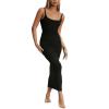 NUFIWI Women Hollow Out Backless Maxi Dress Knitted Spaghetti Strap Bandage Long Dresses Low Cut Bodycon Party Dress(Open Back Strap Black,Medium) view 2