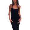 NUFIWI Women Hollow Out Backless Maxi Dress Knitted Spaghetti Strap Bandage Long Dresses Low Cut Bodycon Party Dress(Open Back Strap Black,Medium) view 4