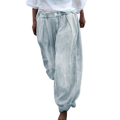 ZYXTIM Women's Casual Harem Trousers High Waist Wide Leg Loose Baggy Casual Boho Floral Print Hawaii Hippie Summer Beach Pants White